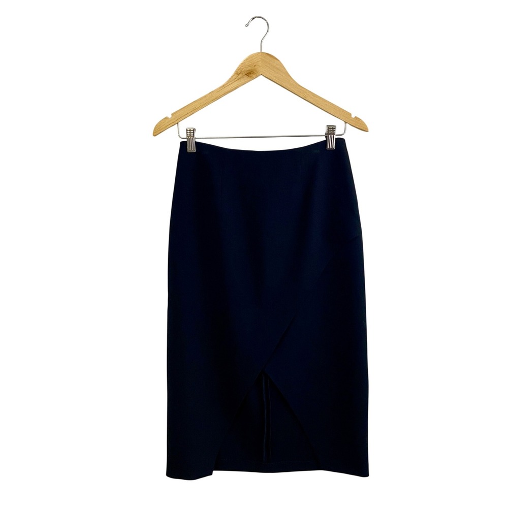 Alice + Olivia Black Tulip Wrap Hem Midi Pencil Skirt Corporate Size 4 **FLAW**